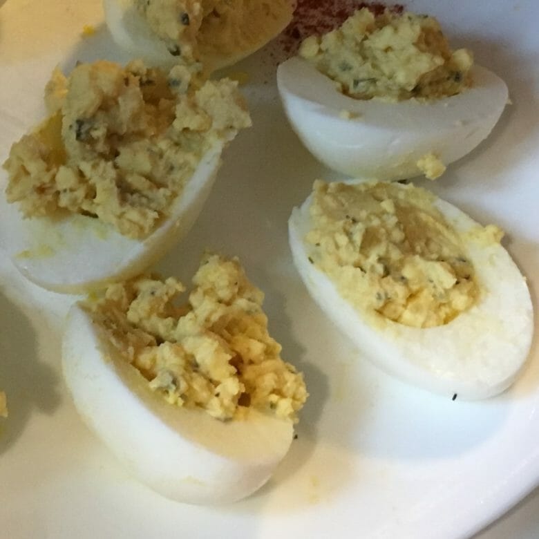 dijon deviled eggs closeup