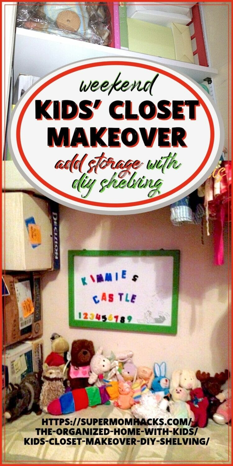 Wondering what to do with a small closet in your kids' room? Adding DIY custom closet shelving is an easy weekend DIY kids' closet makeover.