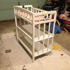 our changing table, painted and ready to go