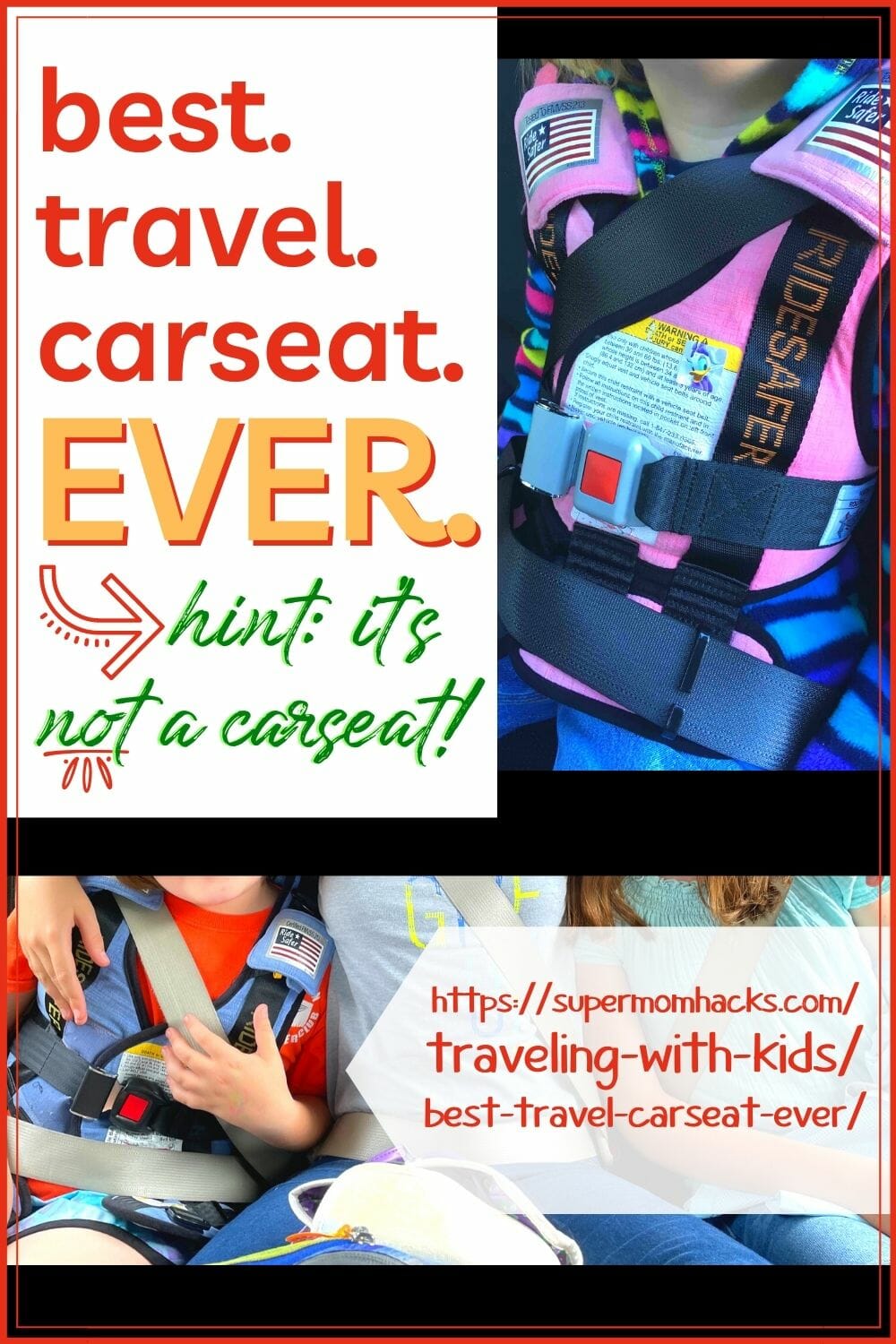 Looking for a new carseat that's friendly to everything from airline travel to carpools? Here's my pick for the best travel carseat EVER. Best Travel Carseat Ever (Hint: it's not a carseat!) - SuperMomHacks | travel car seat for 3 year old | best travel car seats for 3 year old | best car seat to travel with | travel car seat booster | travel with car seat | travel car seat bag | travel car seat cart | travel car seat lightweight | travel car seat vest | how to fly with a car seat