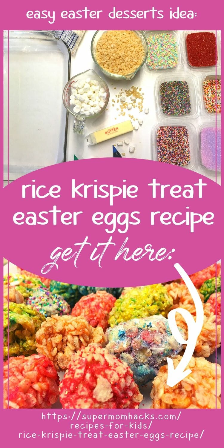 Looking for easy Easter desserts for your Easter table? This Rice Krispie Treat Easter Eggs recipe is pretty, quick, and so easy your kids can help!