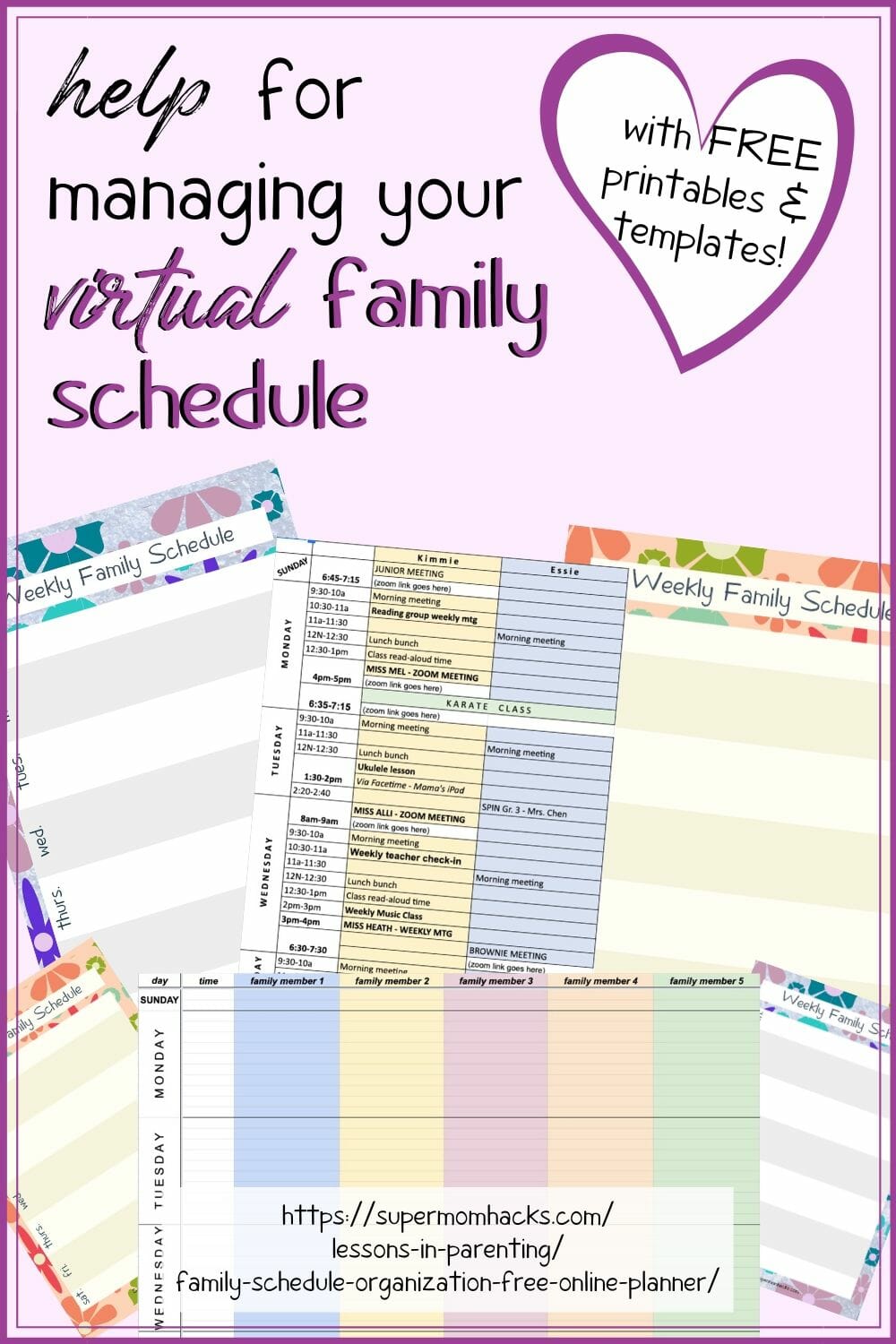 Having a hard time keeping track of everyone's virtual appointments and online meeting links? Download my virtual family schedule planner (FREE templates)!