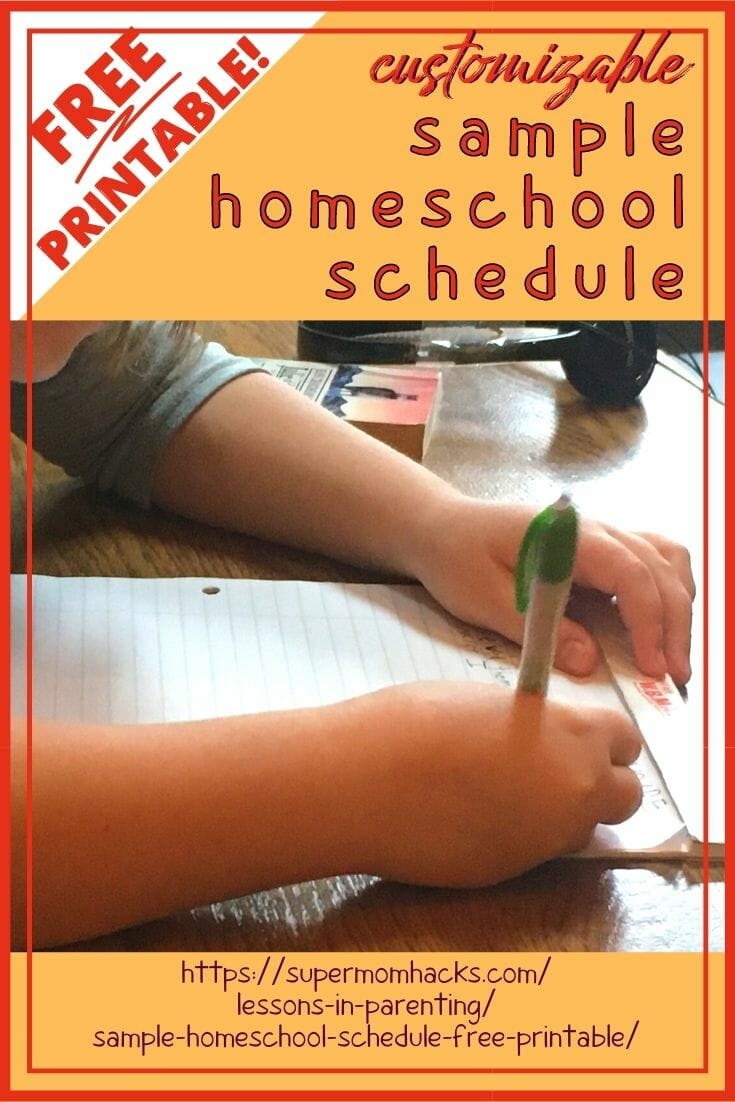 Is your family trying to learn how to homeschool on the fly, like we are? I'm sharing our sample homeschool schedule to help others get started. Our Sample Homeschool Schedule (Free Printable!) - Super Mom Hacks | homeschool schedule | daily routine schedule | daily routine | 5th grade homeschool daily schedule chart | 3rd grade homeschool daily schedule chart | homeschool schedule sample chart | free homeschool schedule chart printable | customizable homeschool schedule printable chart